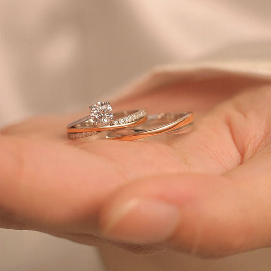 Women's & Men's Mobius Strip Couple One Pair Points Diamond Valentine's Day Rings