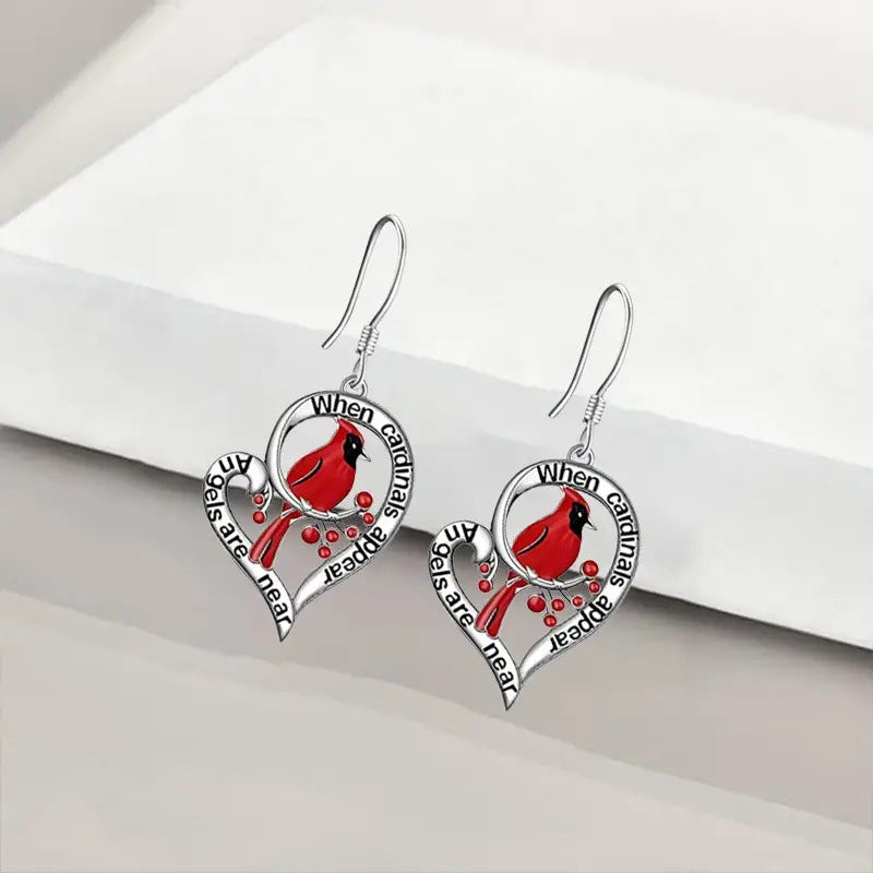 Inventory Red Bird Love Heart Personality Earrings