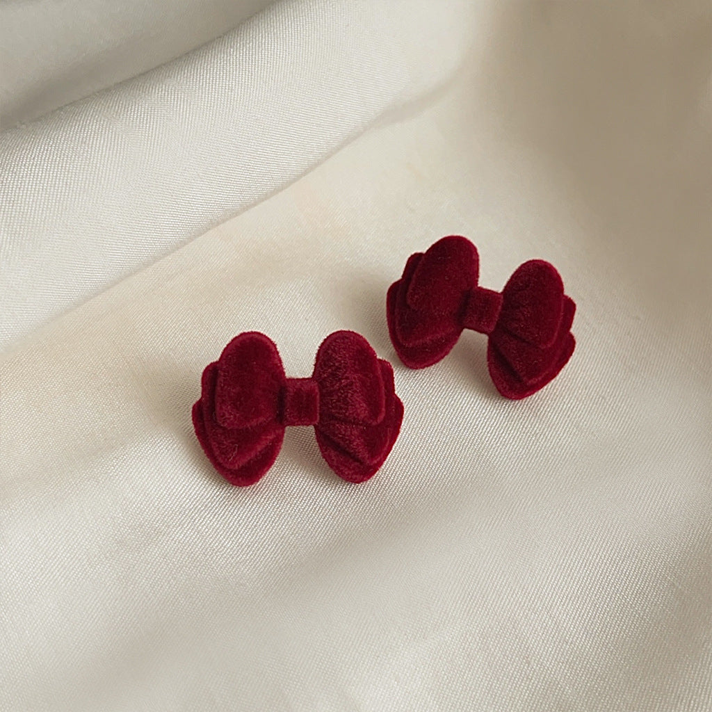 Women's French Style Wine Red Flocking Artistic Earrings