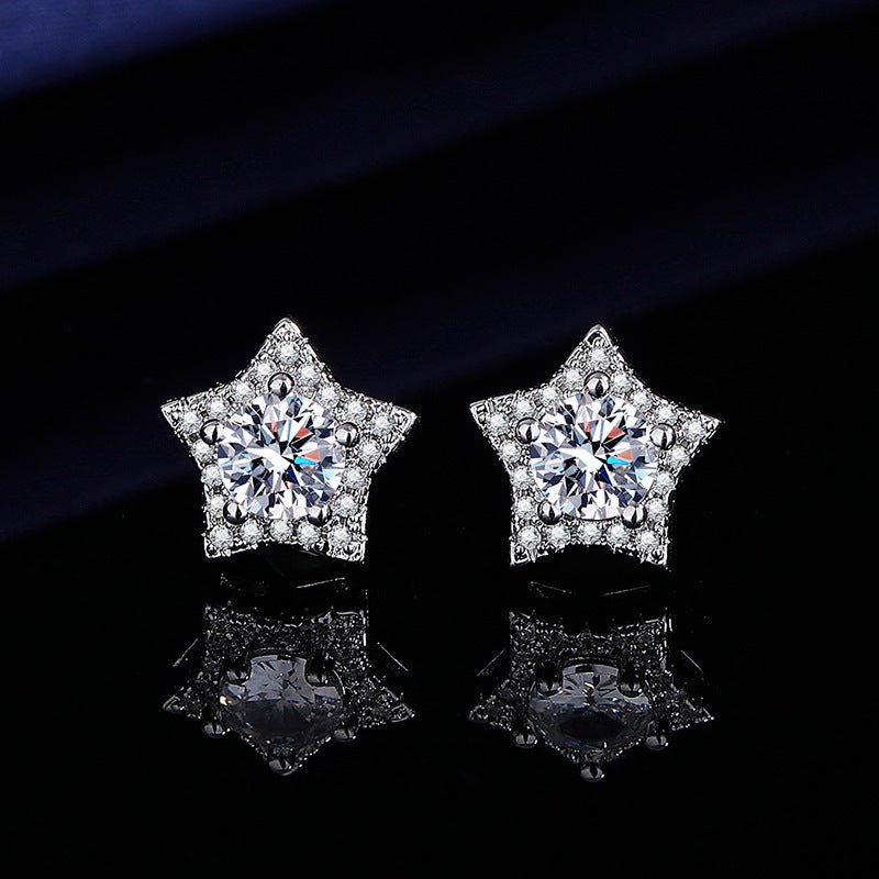 Moissanite Ear Female With Hearts Sterling Earrings