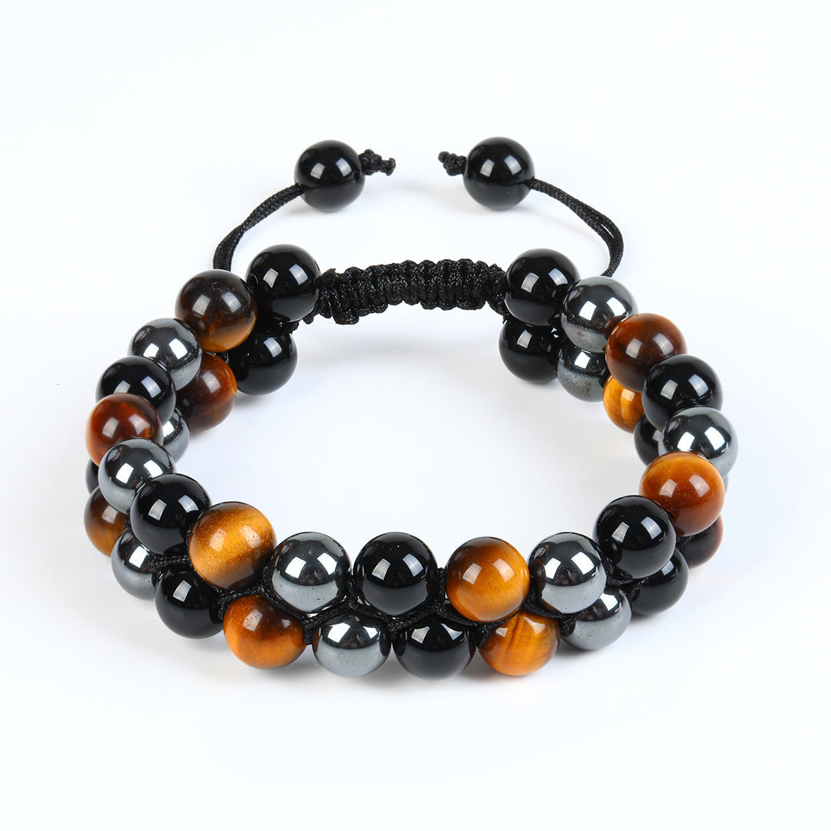 Women's & Men's Cat's Eye Green Pine Red Pattern Black Silk Phantom Natural Bracelet