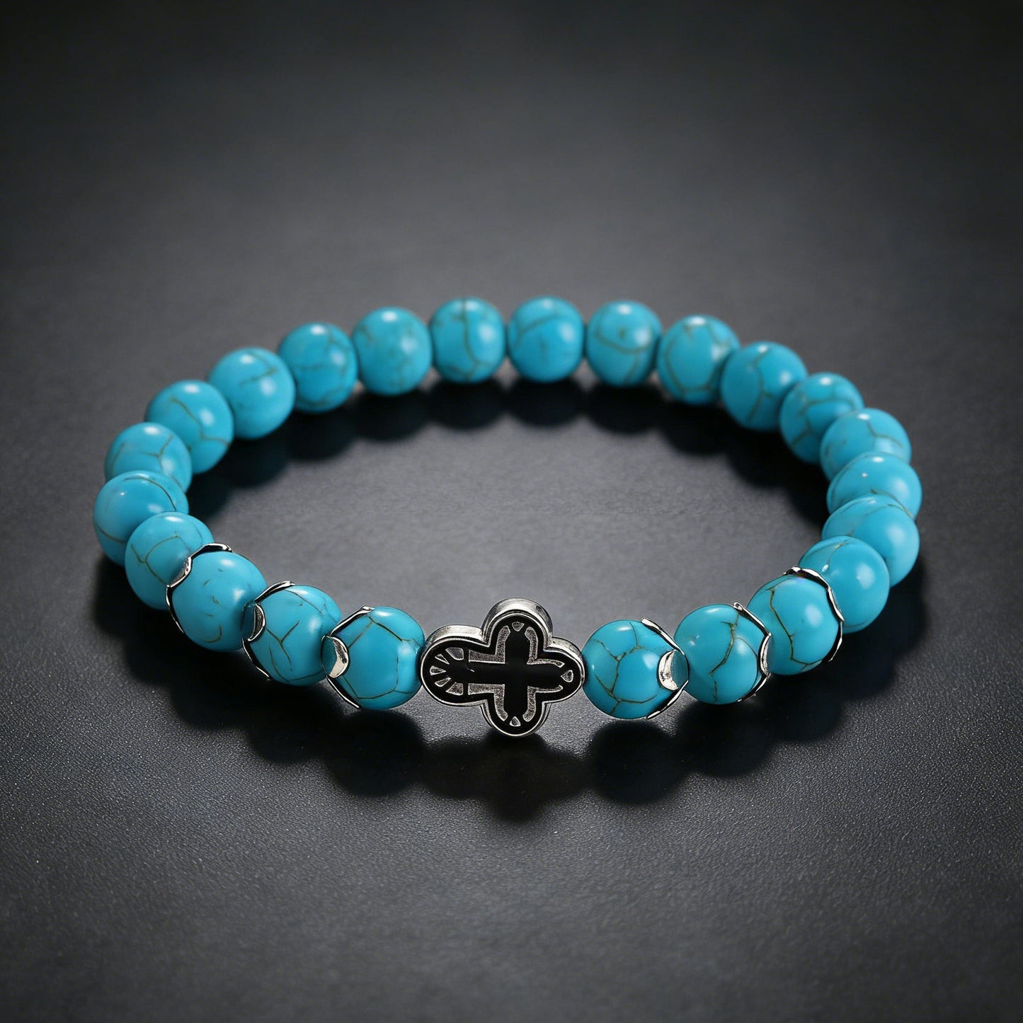 Turquoise Cross Natural Stone Beaded Vintage Bracelet