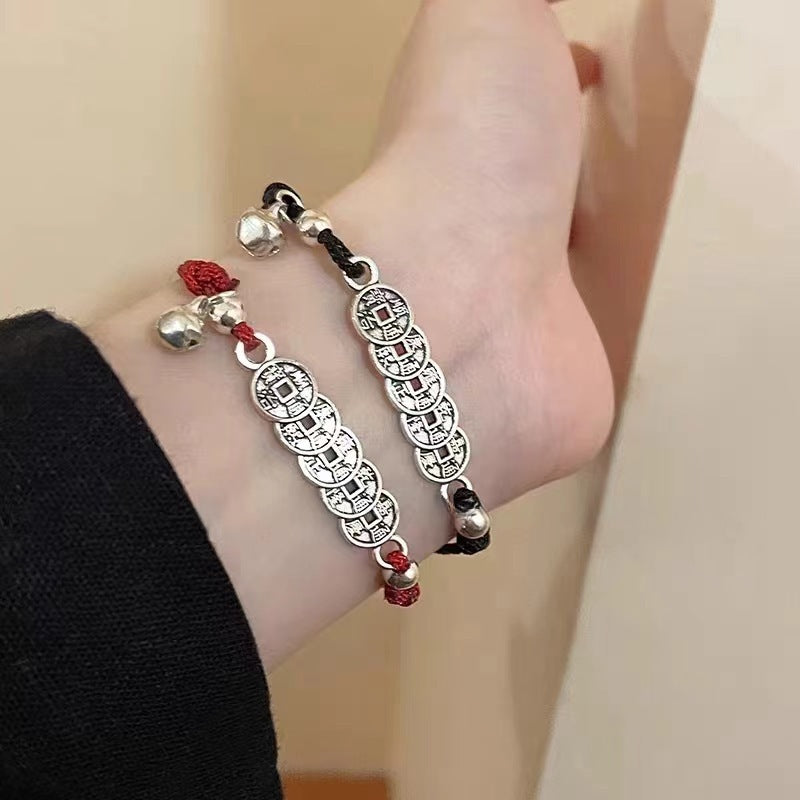 Dynasty Five Coins Red Rope Boys Temperament Carrying Strap Chinese Bracelet