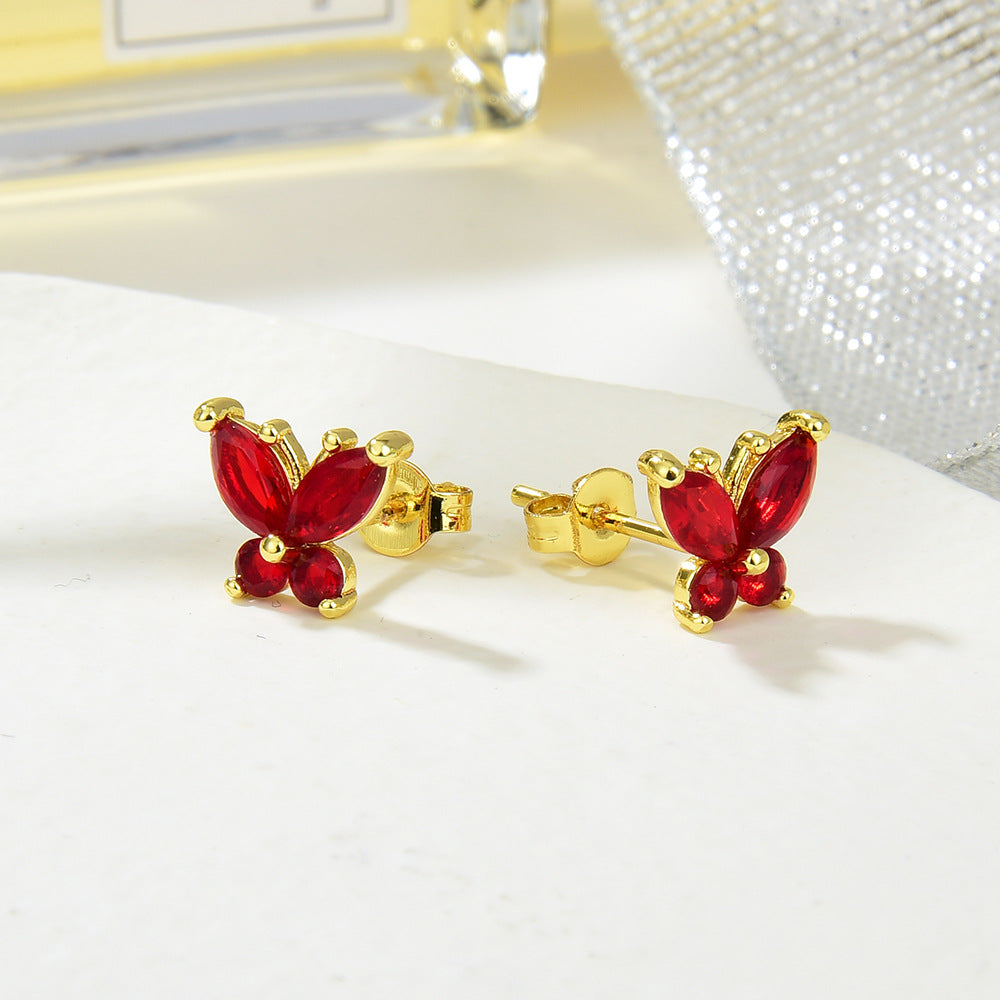 Women's Color Butterfly Micro Inlaid Zircon Insect Natural Pastoral Stud Earrings