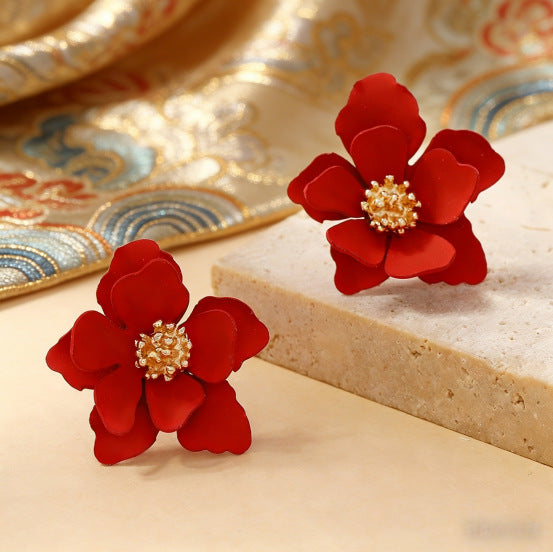 Morandi Three-dimensional Petals Ear Gentle Atmosphere Earrings