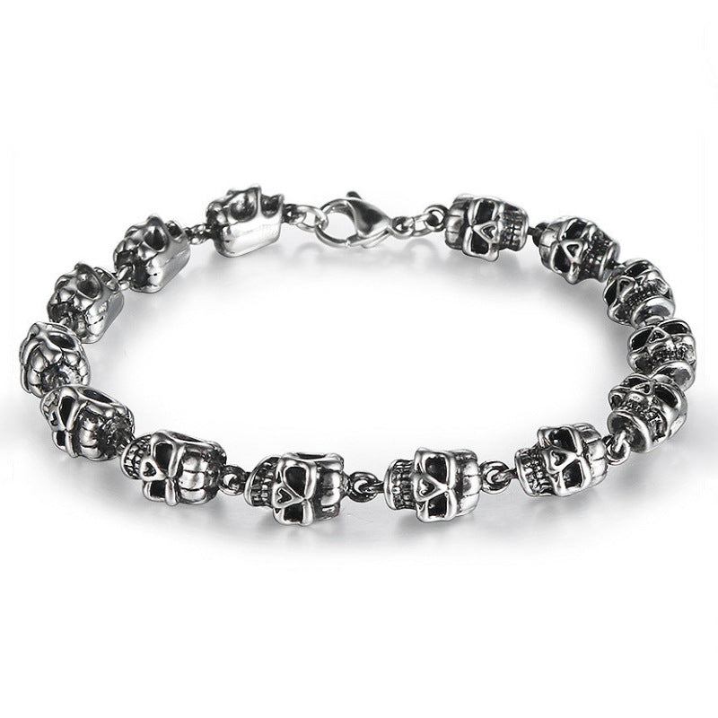 Men's Skull Punk Retro Street Hipster Glossy Release Buckle Bracelet