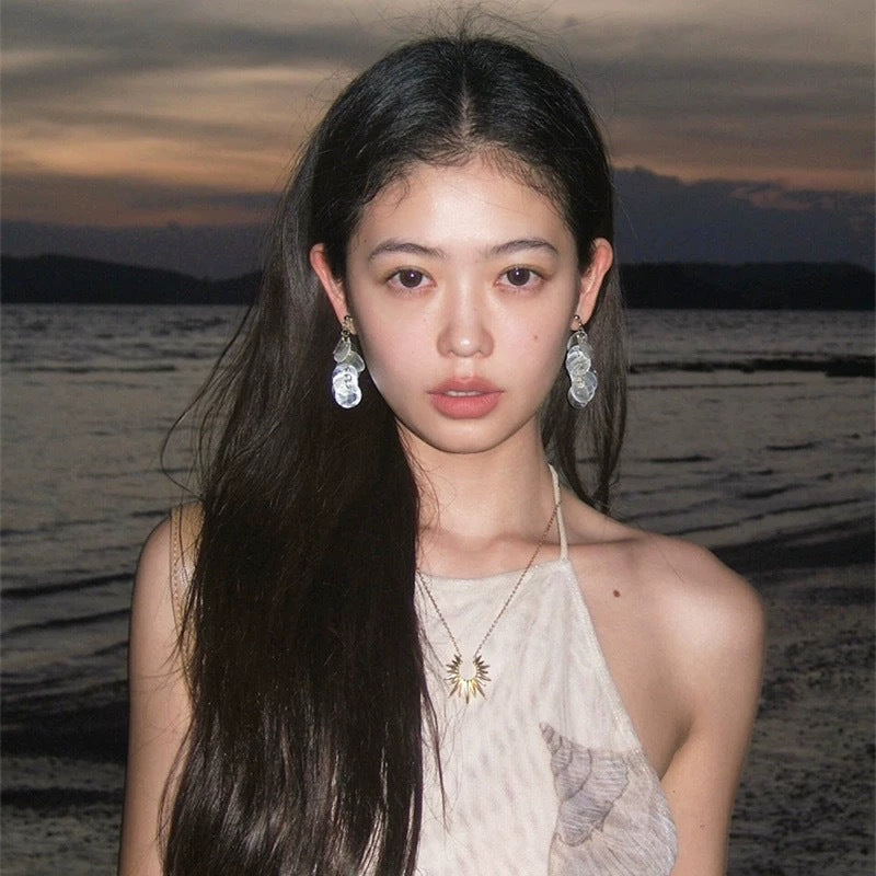 Women's Vacation Style Long Tassel Shell Eardrops Unique Rings