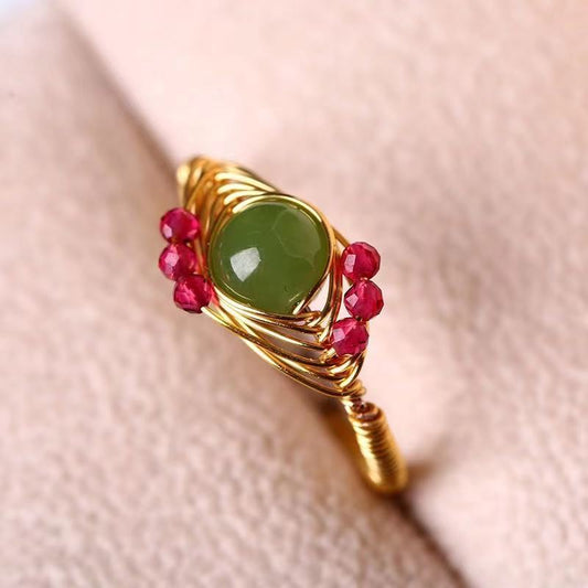 Natural Russian Jasper Gilded Winding Tourmaline Rings