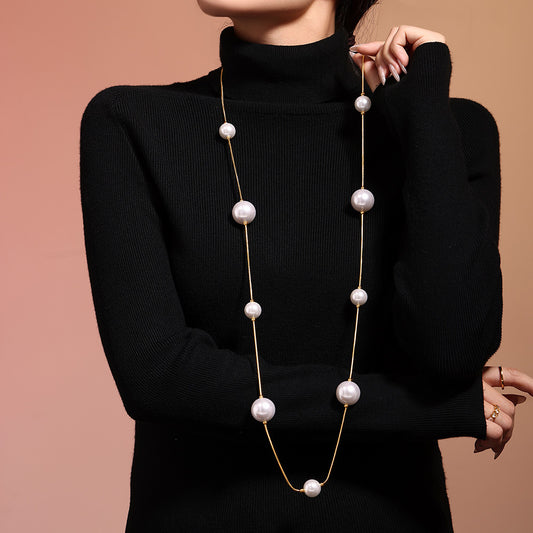 Gloss Shell Pearls Sweater Chain Stainless Steel Plating Necklaces