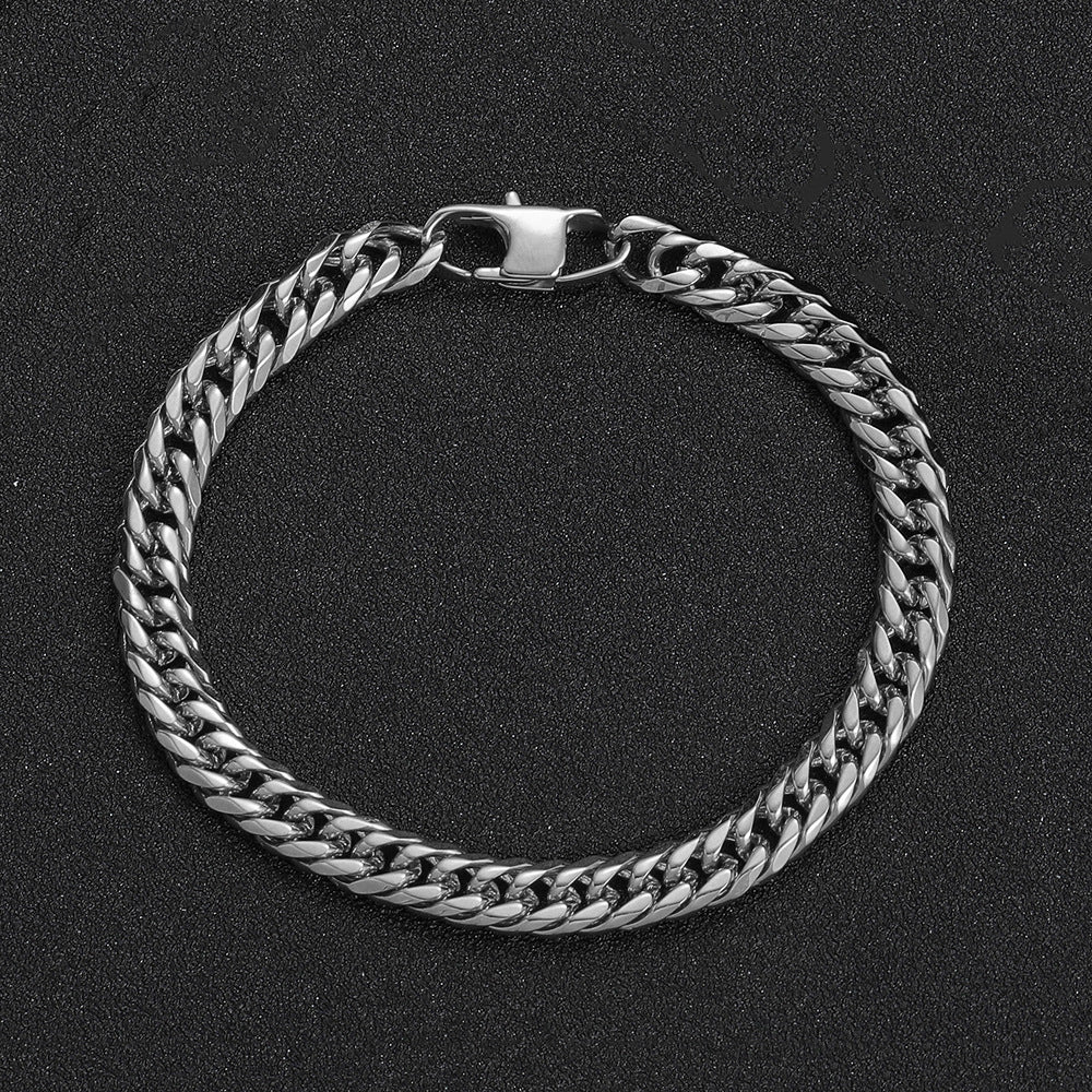 Men's Hop Stainless Steel Titanium Jeans Button Six-sided Grinding Chain Fashion Bracelet