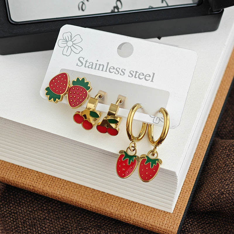 Strawberry Female Fruit Series Titanium Steel Ear Clip Earrings