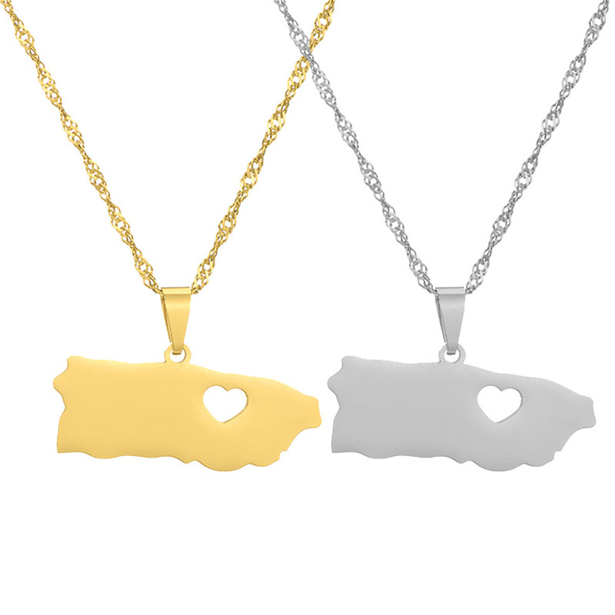 Puerto Rico Stainless Steel Map Male Necklaces
