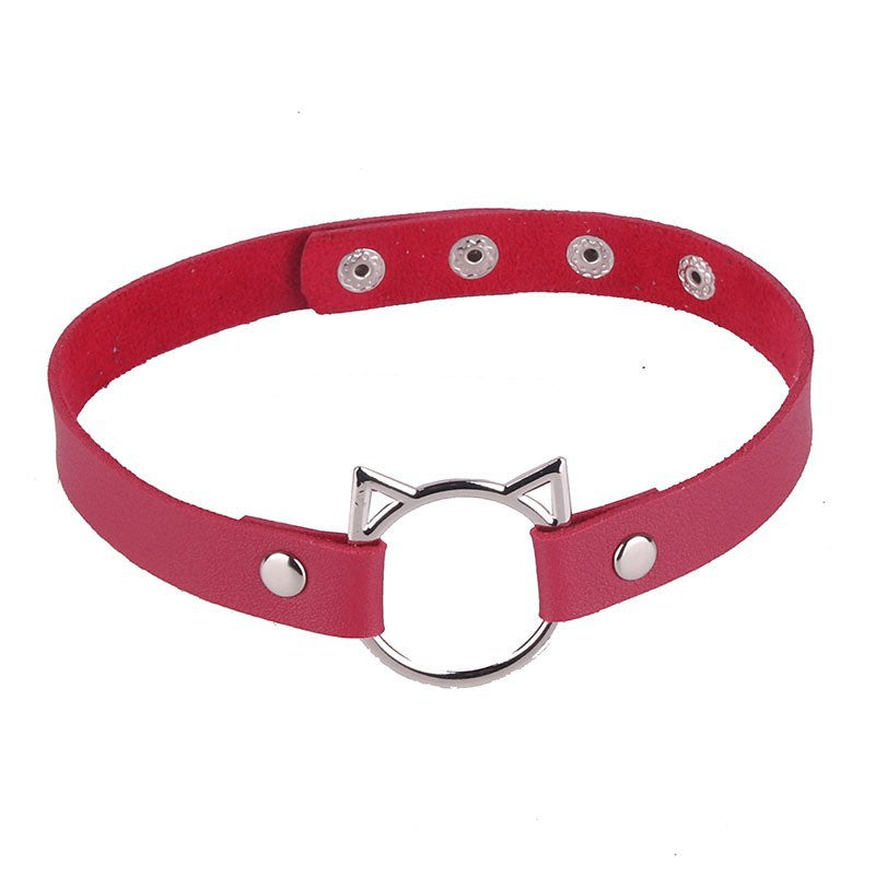 Women's Punk Leather Cat Face Necklet Neckband Short Cute Necklaces