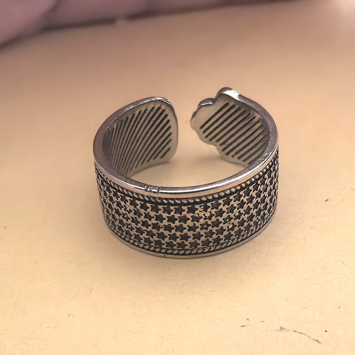 Men's Retro Trendy Sier Open Single Lucky Rings