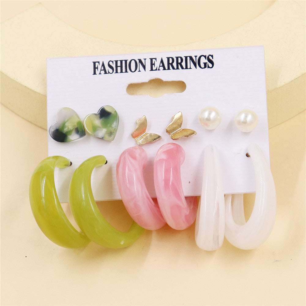 Women's Fresh Summer Versatile Acrylic Round Pairs Plastic Earrings