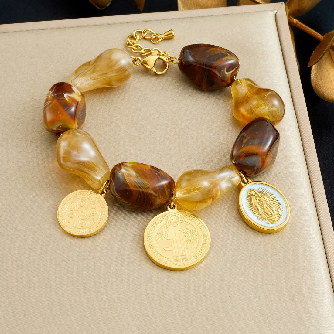 Retro Contrast Color Beaded Irregular Stitching Chain Gold-plated Jewelry Set