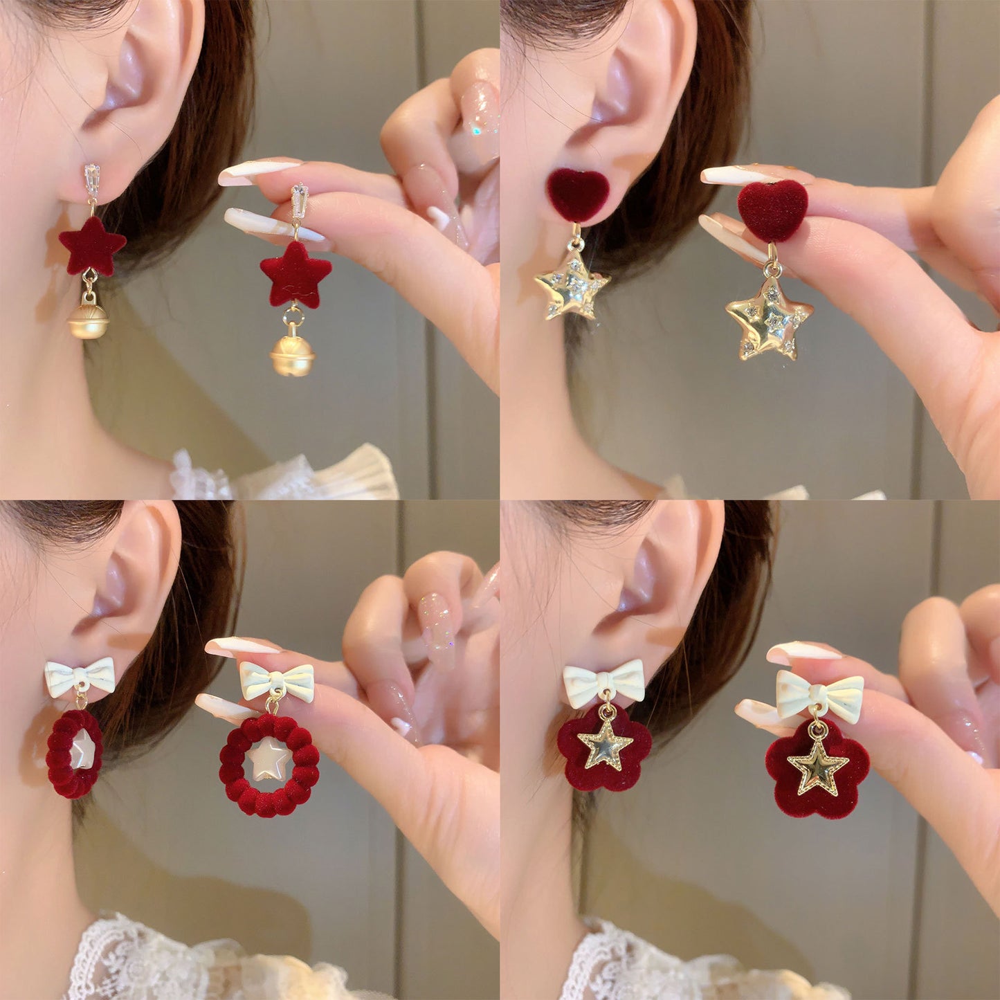 Women's Needle Christmas Style Cute Asymmetric Small Exquisite Earrings