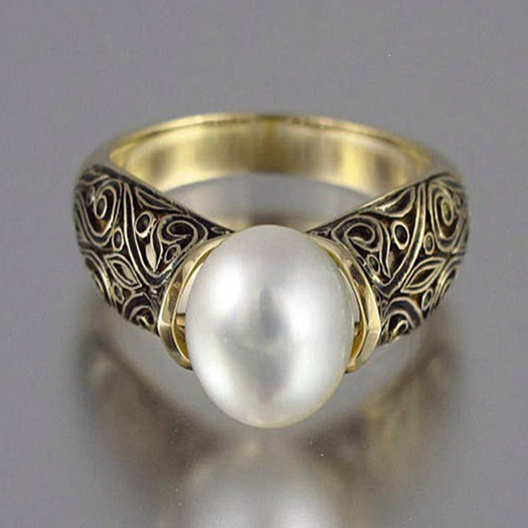 Women's & Men's Vintage Inlaid Synthetic Pearl Gold-plated Niche Retro Ring