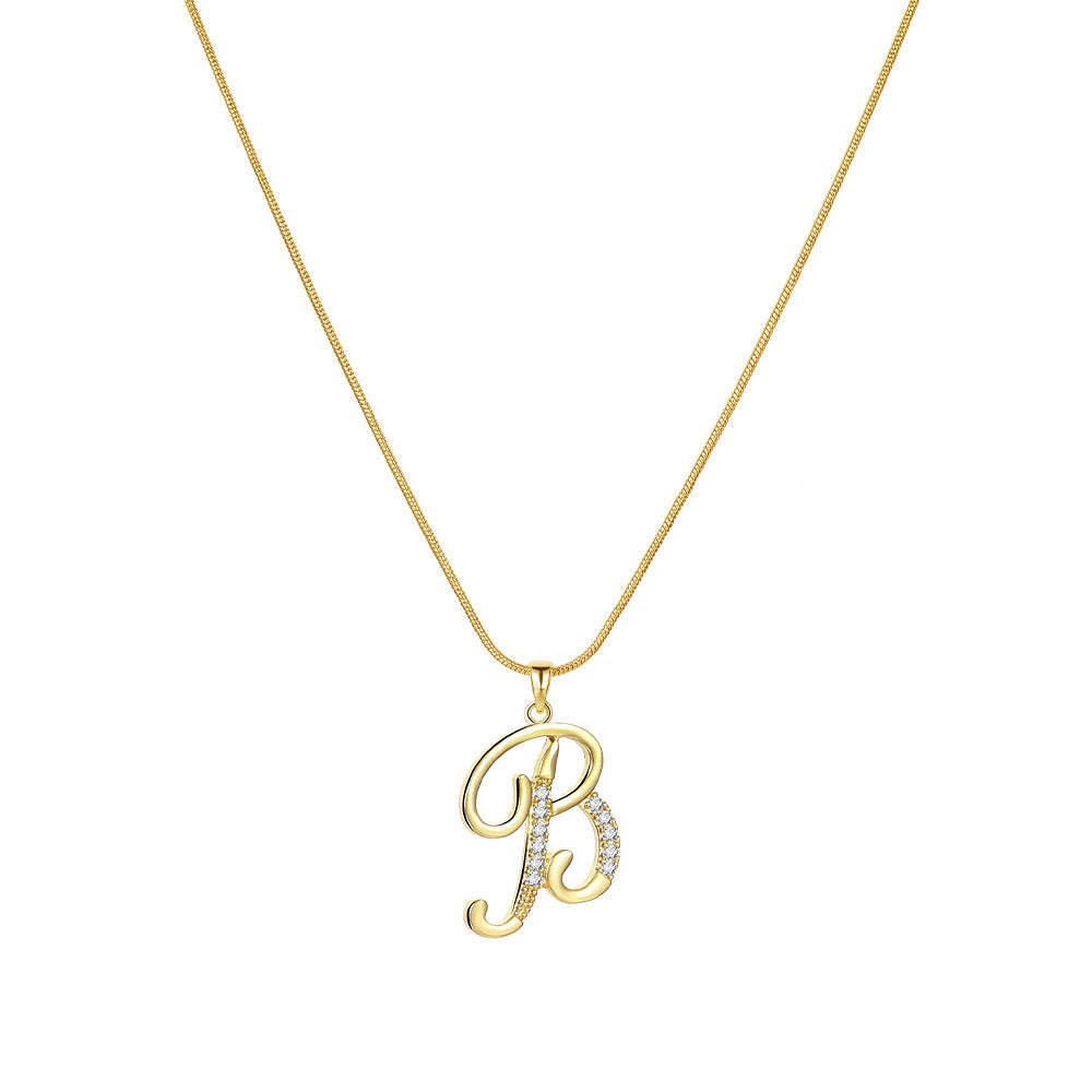 Letter Copper Inlaid Zircon Round Snake Bones Necklaces