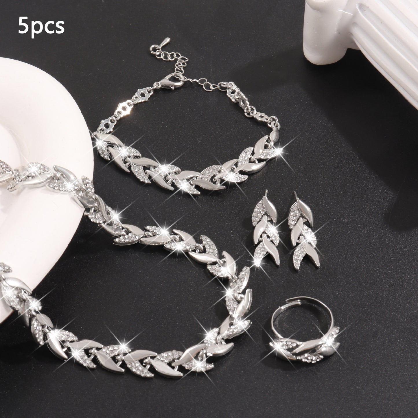 Affordable Luxury Willow Leaf Diamond Fishtail Jewelry Set