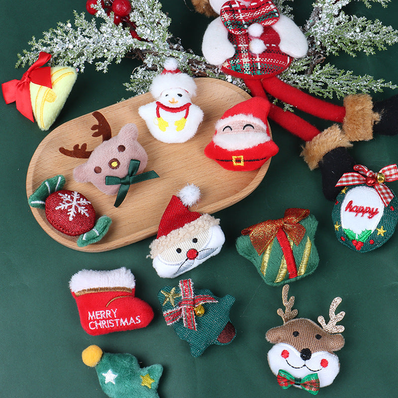 Christmas Brooch Plush Doll Santa Claus Snowman Elk Cartoon Jewelry Accessories