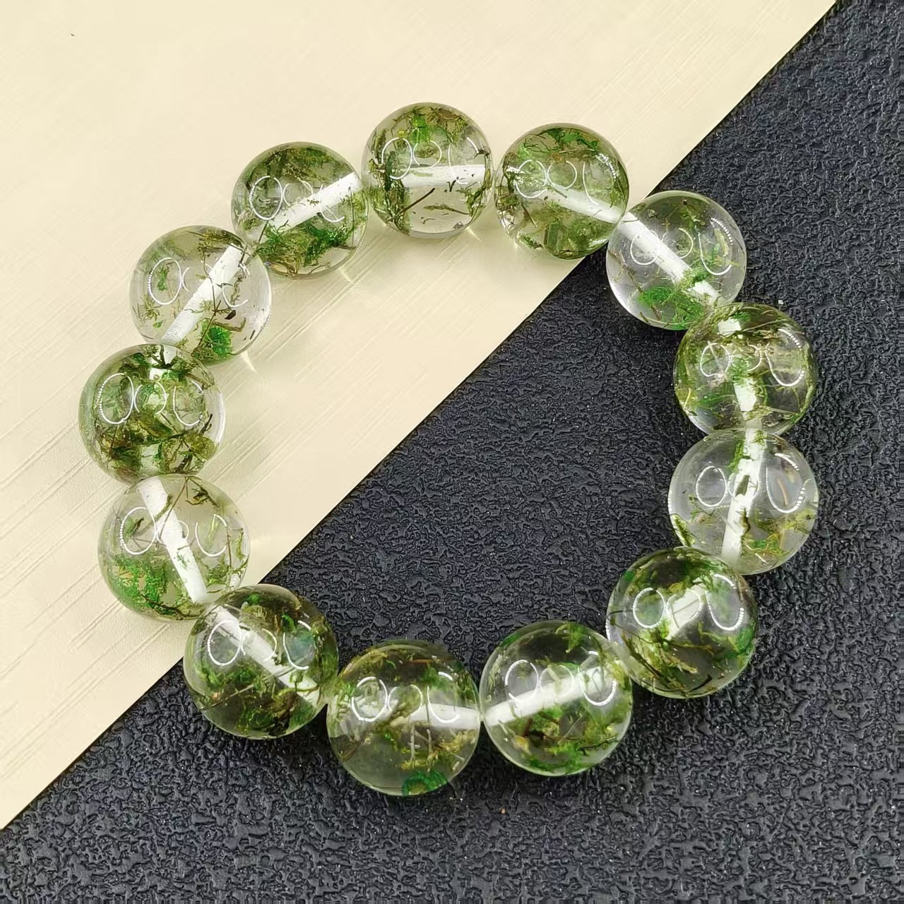 Women's & Men's Green Phantom Second Generation Amber Round Beads Grass Resin Live Bracelets