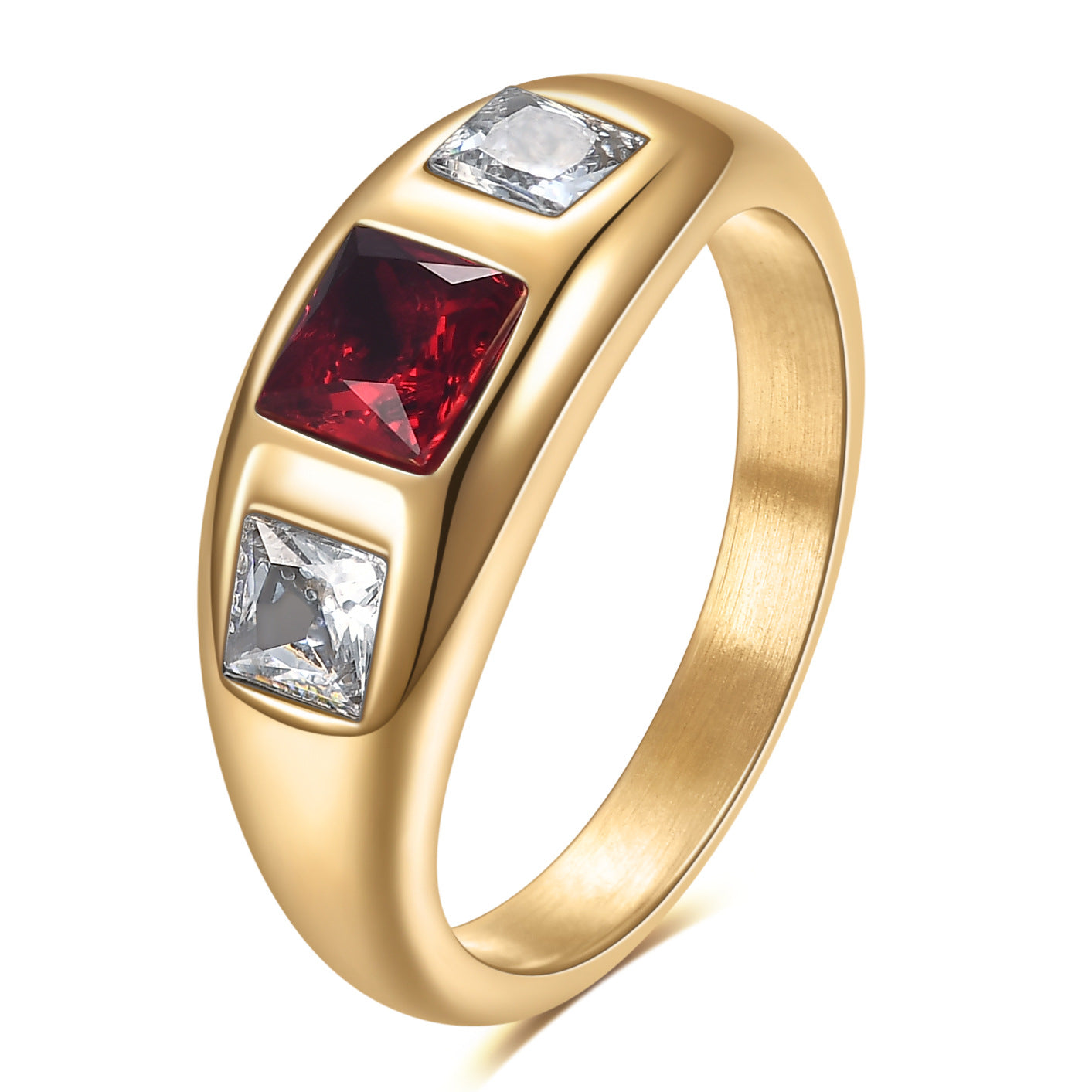 Zircon Gold Simple Female Titanium Steel Rings