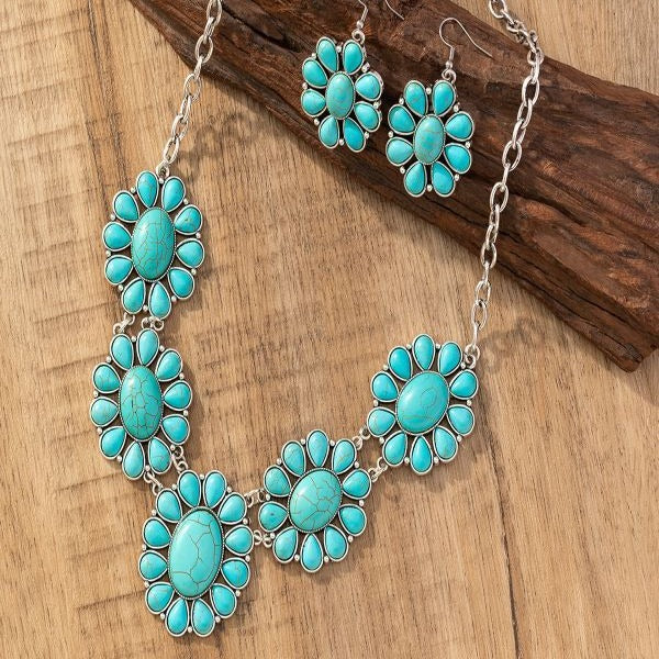 Retro Personalized Turquoise Flower Bohemian Chinese Style Earrings