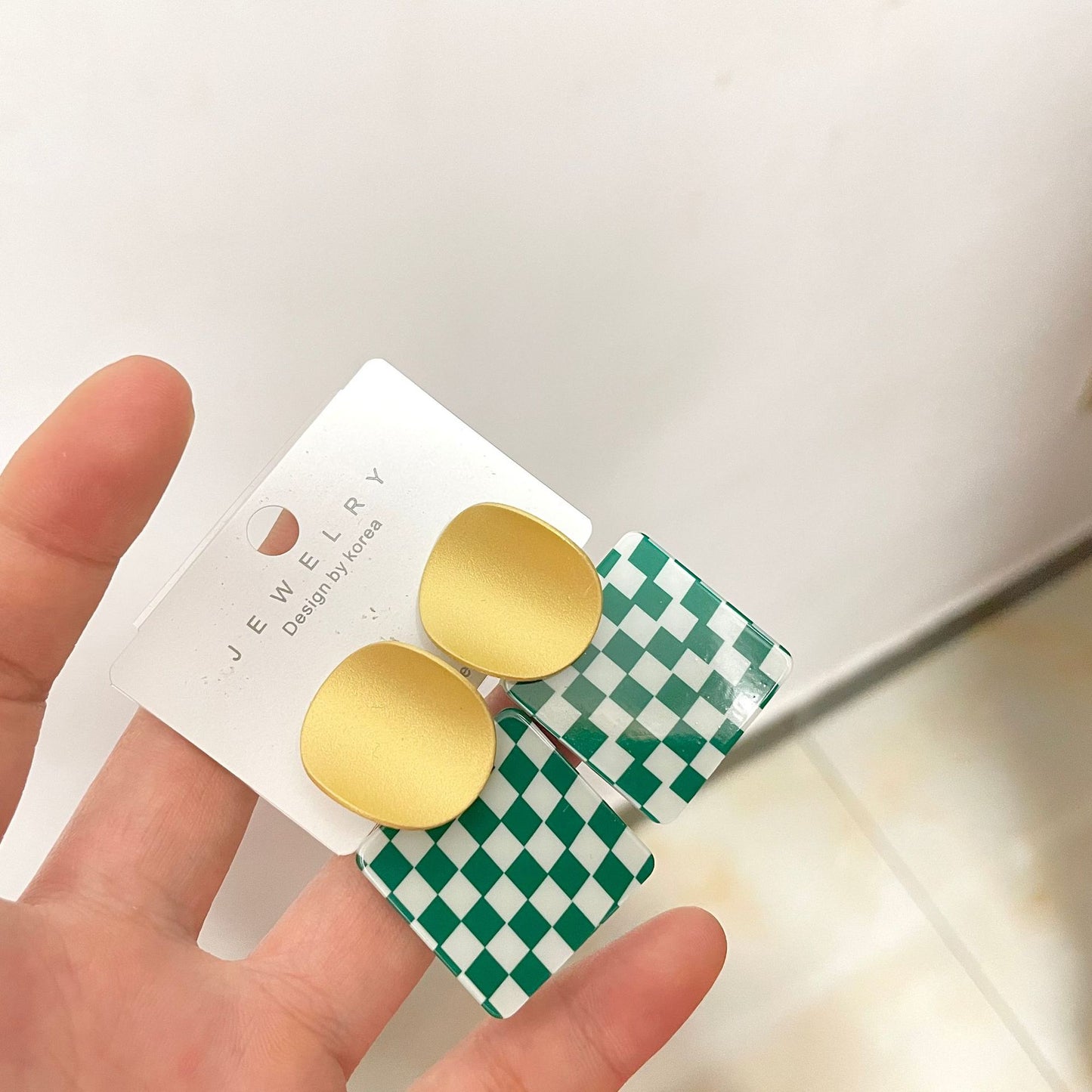 Frosted Gold Checkerboard Sier Needle Design Sense Earrings
