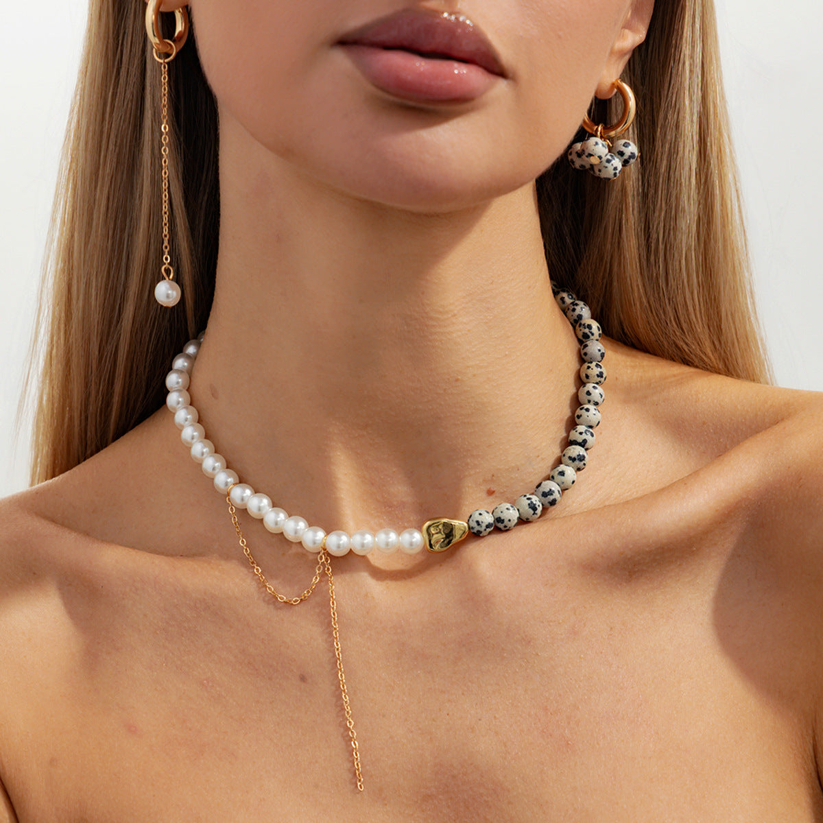 Personality Imitation Pearl Beaded Stitching Fashion Spot Acrylic Beads Chain Necklaces