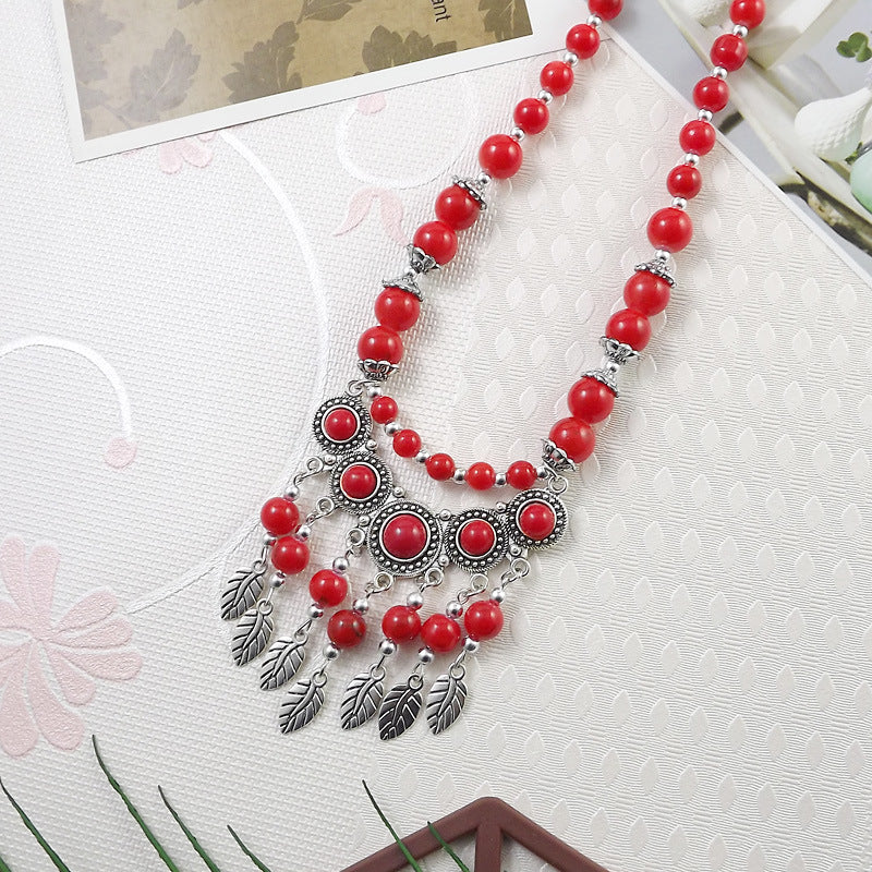 Ethnic Tibetan Colorful Beads Female Phoenix Necklace
