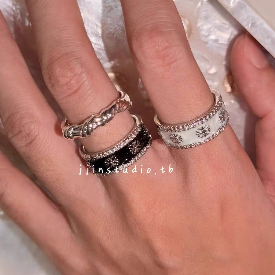 Women's & Men's Cross Drip Glazed Refined Zircon Design Sense Niche Ring