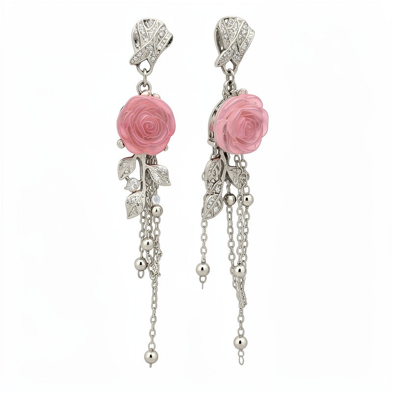 Women's Resin Pleated Flower Tassel Stylish Simple Eardrops Light Luxury High-grade Rings