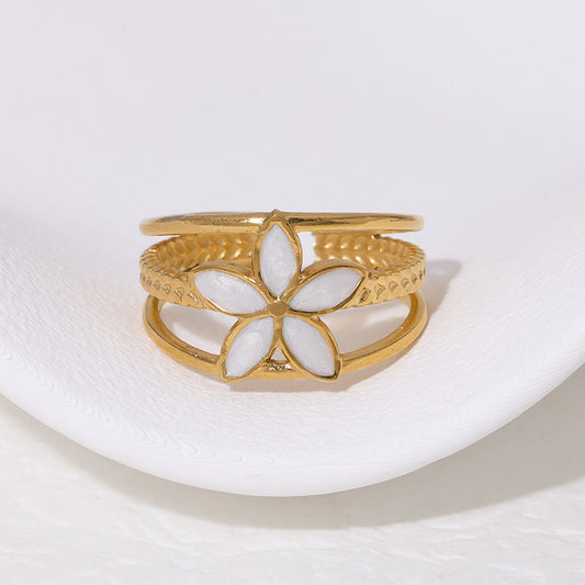 Retro Titanium Steel Open Female Niche Design Flower Rings