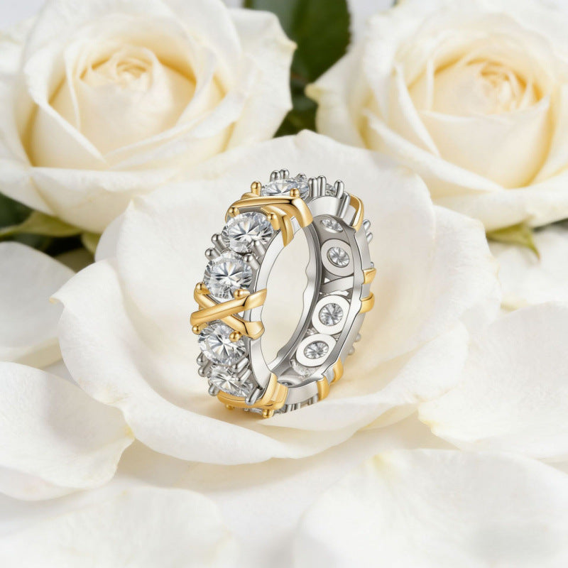 Gold-plated Cross Color Separation Inlaid Zircon Fashion Luxury Trendy Rings