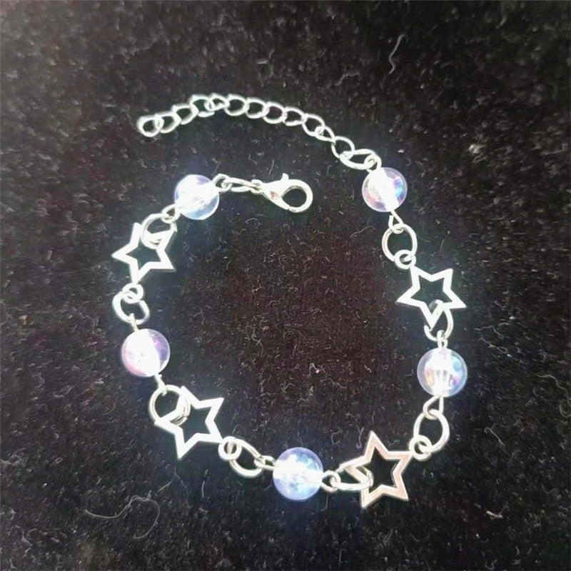 Pop Punk Hollow Pentagram Imitation Pearl Necklace