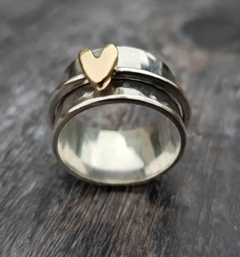 Women's Simple Fashion Two-color Peach Heart Rotatable Decompression Wide Rings