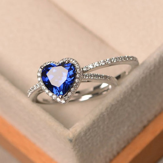 Blue Zircon Fashion Simple Heart-shaped Female Ring