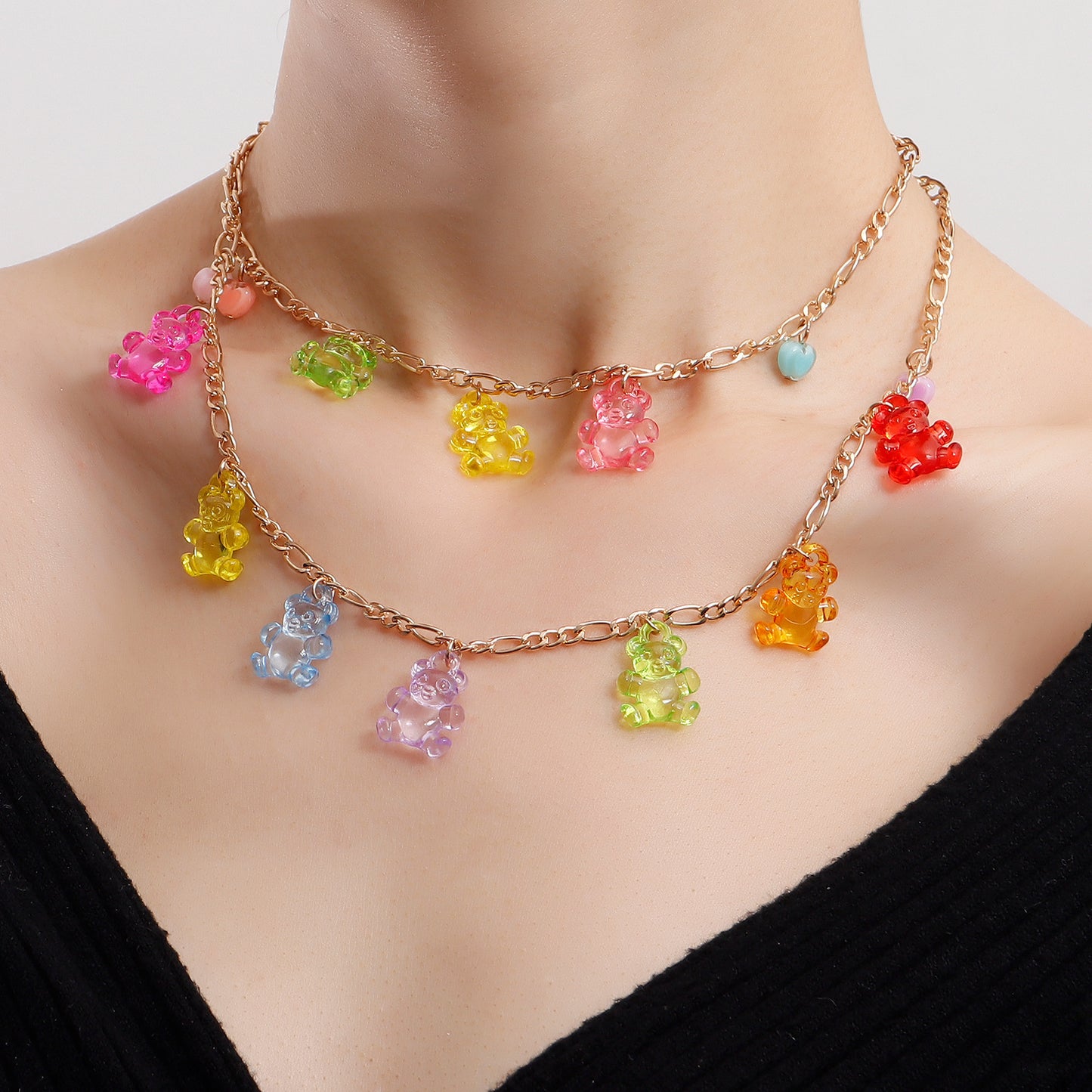 Women's Trendy Colorful Transparent Bear Love For Niche Necklace
