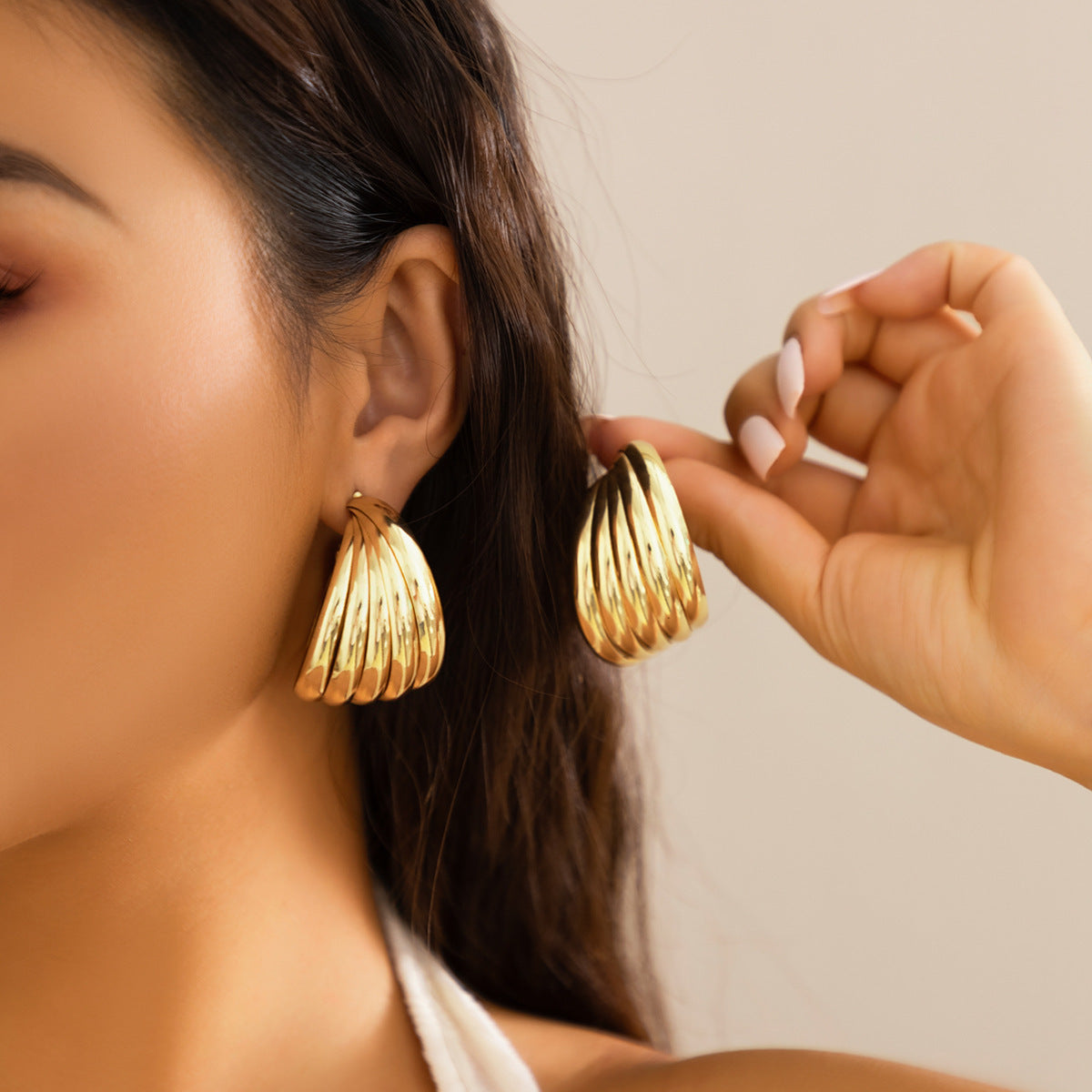 Metal Pleated Exaggerated Irregular Geometric Shaped Stud Earrings