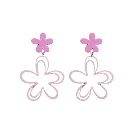 Style Pink Openwork Flower Love Heart Earrings