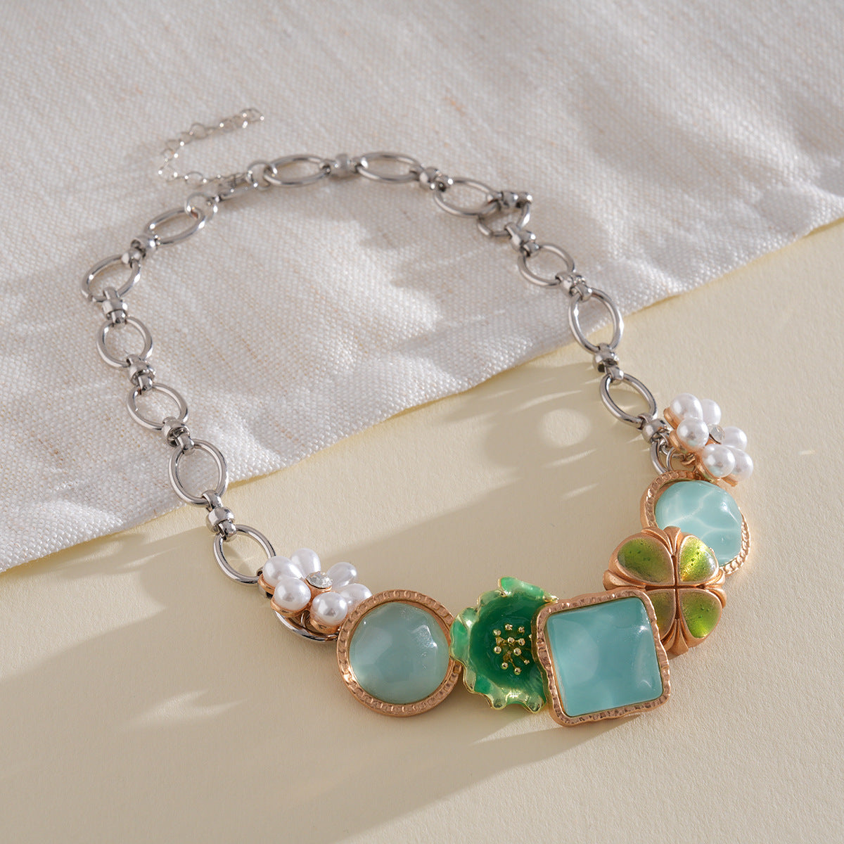 Style Turquoise Blue Diamond Flower Ear Light Luxury Minority Clavicle Necklaces
