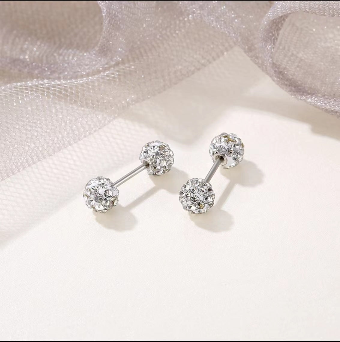 Women's Sier No Need To Take Off Diamond Ball Ear Earrings