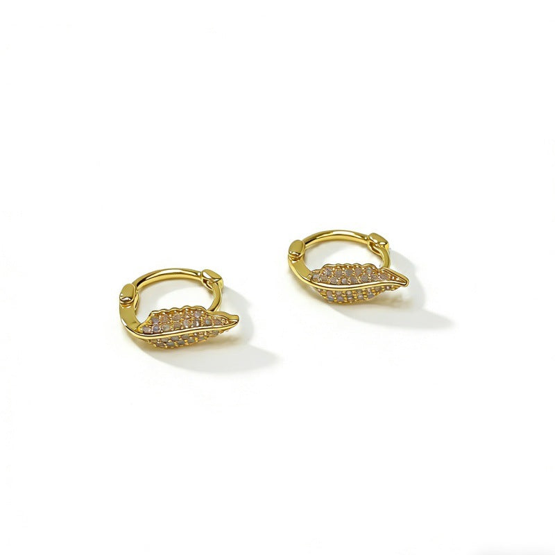Small Leaf-shaped Fashion Temperament Super Shiny Leaves Ear Earrings