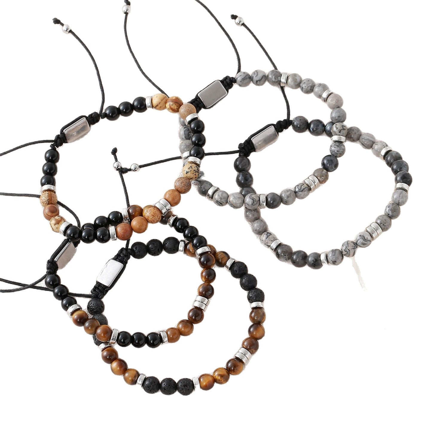 Men's Stone Tigereye Map Volcanic Rock Mixed Bracelet