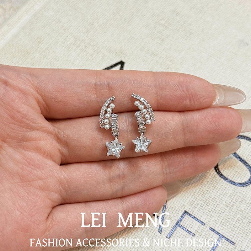 Micro Inlaid Zircon Bowknot Pearl Super Simple Stud Earrings