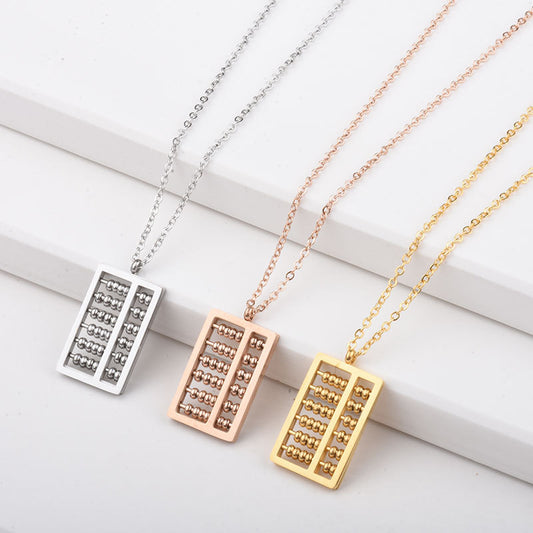 Chinese Style Amass Fortunes Abacus Titanium Steel Electroplated Gold Necklaces