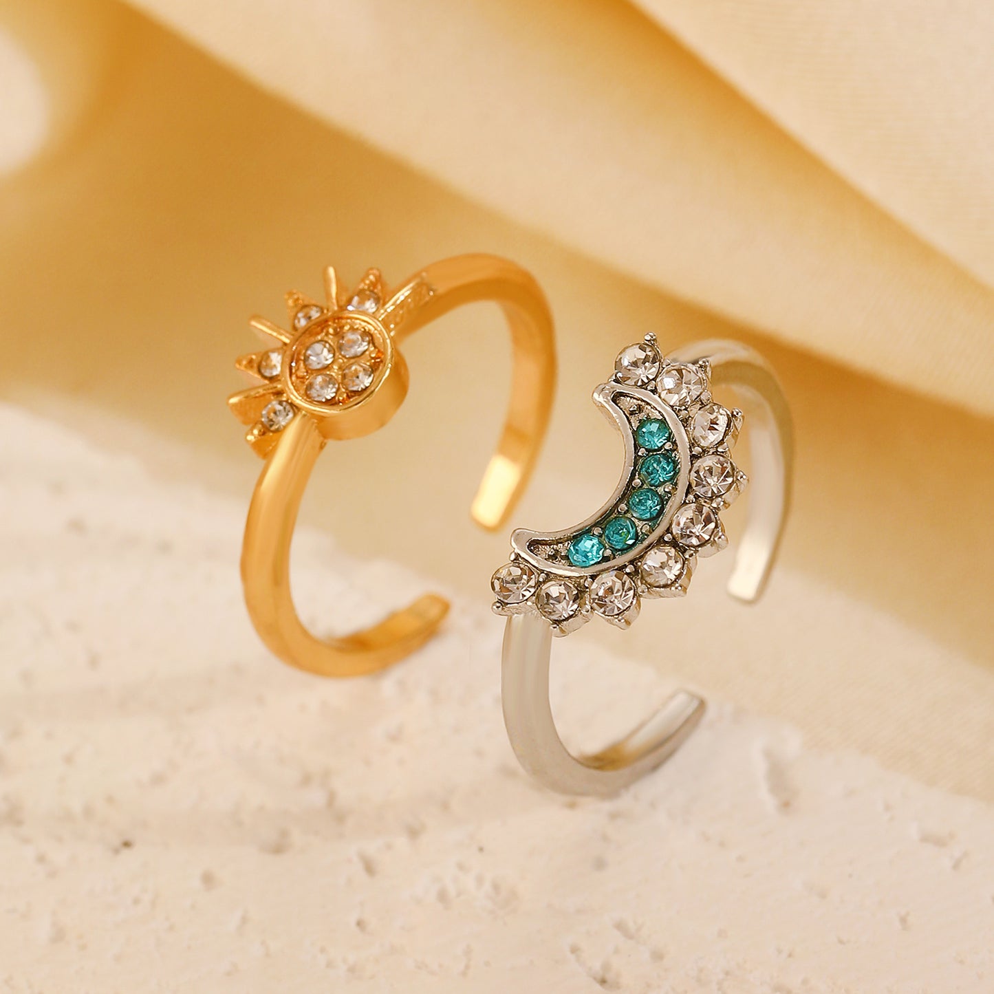Elegant Charming Diamond Sun Moon Female Rings