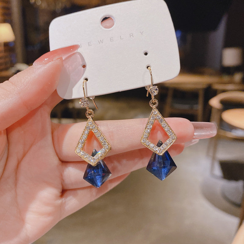 Temperament Female Blue Color Sier Exquisite Earrings