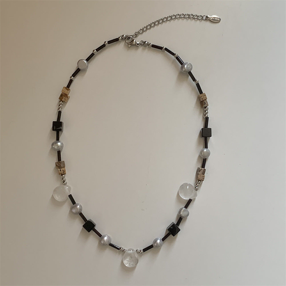 Dark Handmade Advanced Stitching Pearl Water Drop Natural Necklace